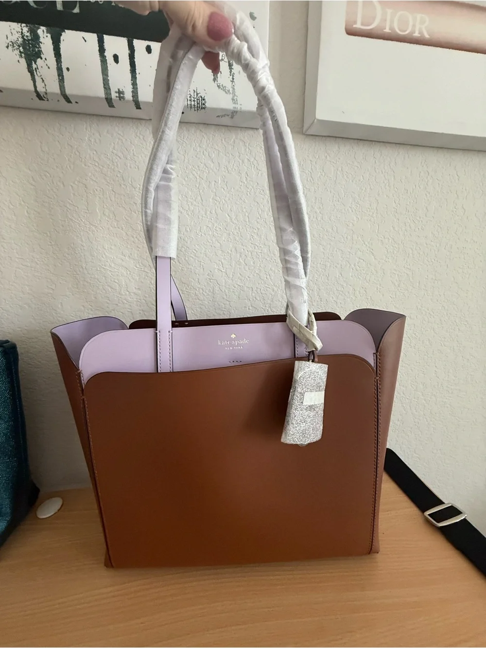 kate spade Brown and Lilac Leather Two-Tone Tote